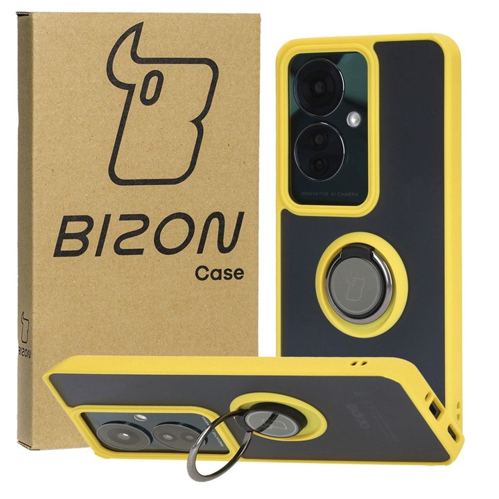 Кейс Bizon Case Hybrid Ring за Oppo Reno11 F 5G, оцветен с жълта рамка