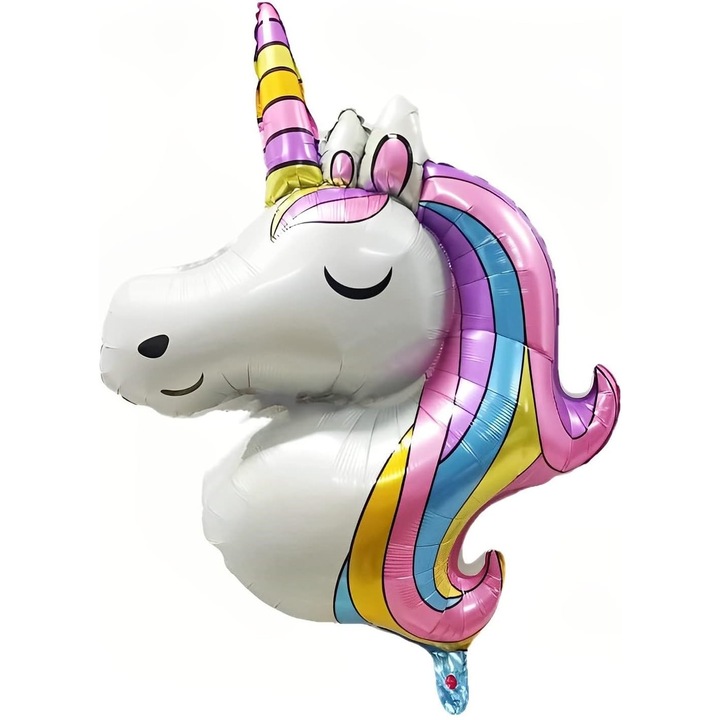 Balon din Folie Metalizata, Southern Sky, Mini Figurine, Model Unicorn, Tematica Aniversare, 115x76 cm, Ambalaj Individual, Pai Inclus, Umflare cu Aer sau Heliu, Multicolor