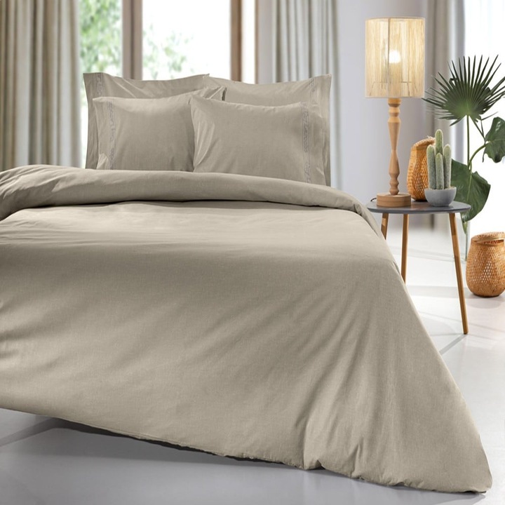 Cearceaf Color Plus, Guy Laroche, 100% bumbac percale, elastic, taupe, set de 5 dimensiuni