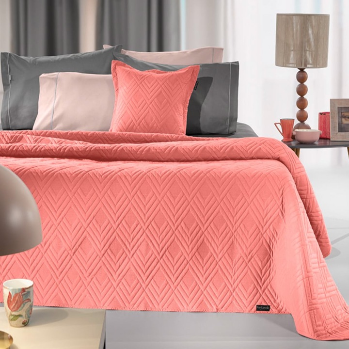 Lenjerie de pat Curves, Guy Laroche, set 2 piese, coral, 160x240cm, 45x45cm