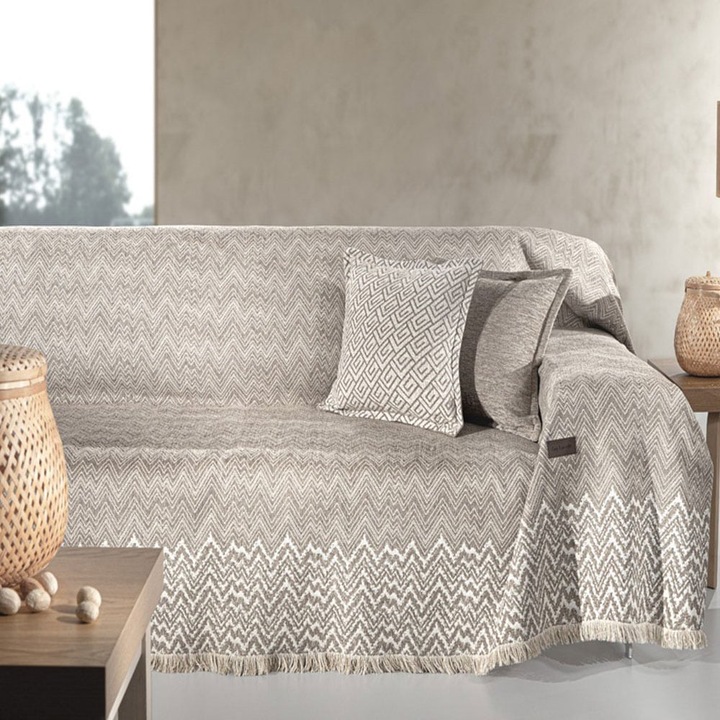Patura decorativa set Marvin, Guy Laroche, zigzag, bumbac, 180x150cm, 180x250cm, 180x300cm, 180x350cm