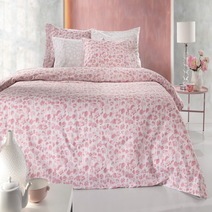 Set lenjerie de pat Florian, Guy Laroche, design floral, 100% bumbac percale, 2 cearceafuri 165x265cm, 1 perna 50x70cm