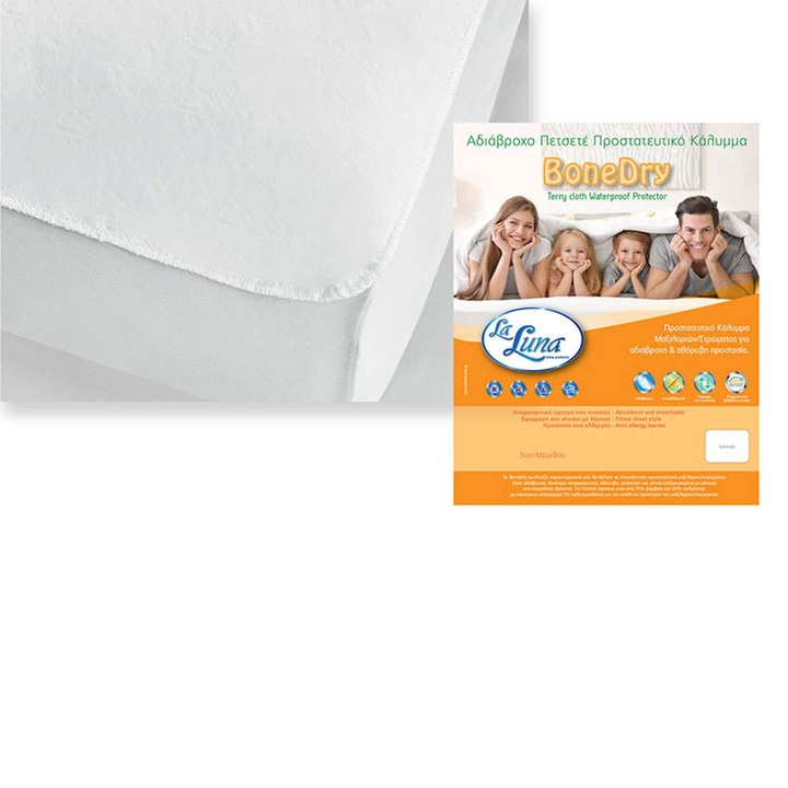 Protectie impermeabila pentru saltea copii La Luna, 90x200+35cm, alb