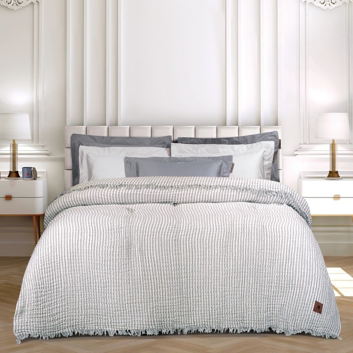 Patura, Greenwich Polo Club, bumbac, 220x240cm, gri cu dungi