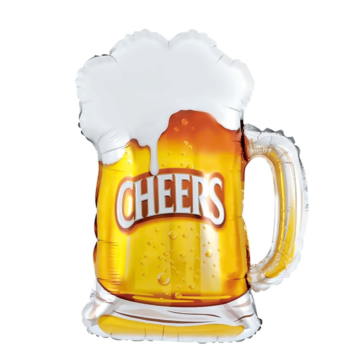 Балон от метално фолио, Flippy, Фигура на халба за бира, Модел Cheers, Парти тема, 58x73 см, Индивидуална опаковка, Включена сламка, Надуване с въздух или хелий, Жълт