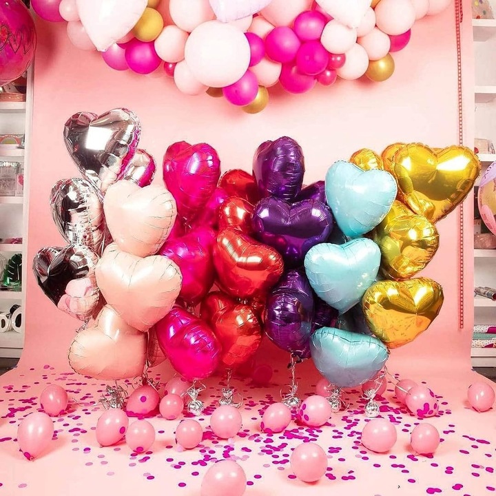 Original - Balon din Pelicula protectie Metalizata, Southern Sky, Figurina Inimioara, Model Simplu, Tematica Iubire, 40 cm, Ambalaj Individual, Pai Inclus, Umflare cu Aer sau Heliu, Roz