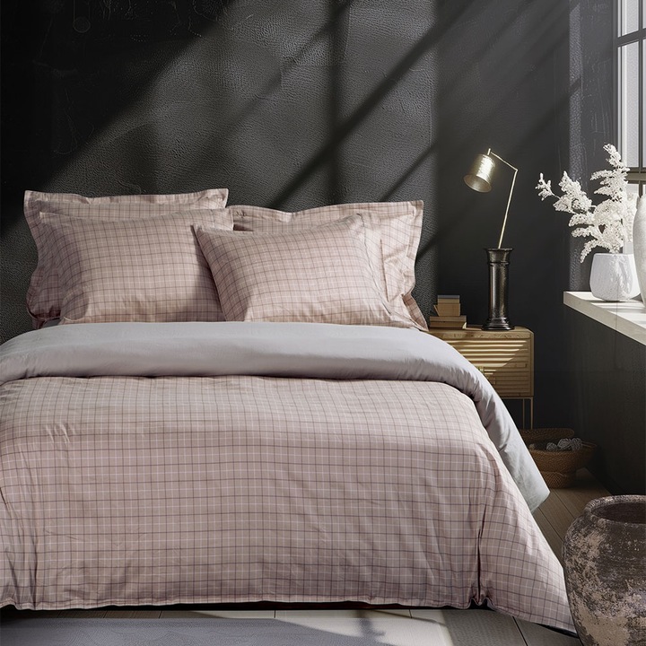 Lenjerie de pat, Nef Nef, bumbac, 2 cearsafuri, 240x270cm, 2 fete de perna, bej