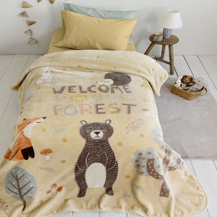 Детски чаршаф Nima Secret Forest 160x220 см бежово-многоцветен