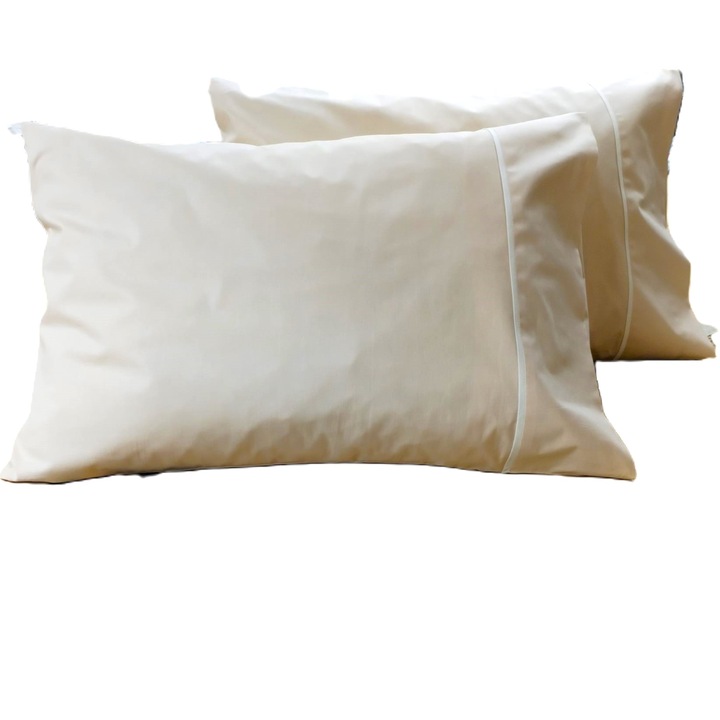 Комплект 2 х Калъфки за възглавници с кант, 70 см x 80 см, Casa Bucuriei, бежово, 100% памук, две лица