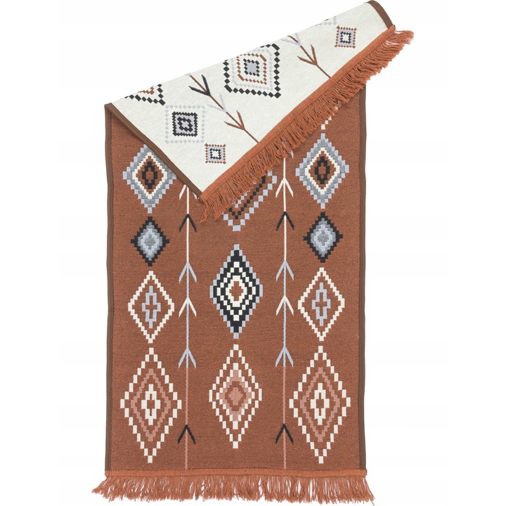 Covor, e-floor, Kilim Nord, Bumbac/Poliester/Acril, 1100 g/m2, Aztec, Fringe, dreptunghi, 60x120 cm, Bej