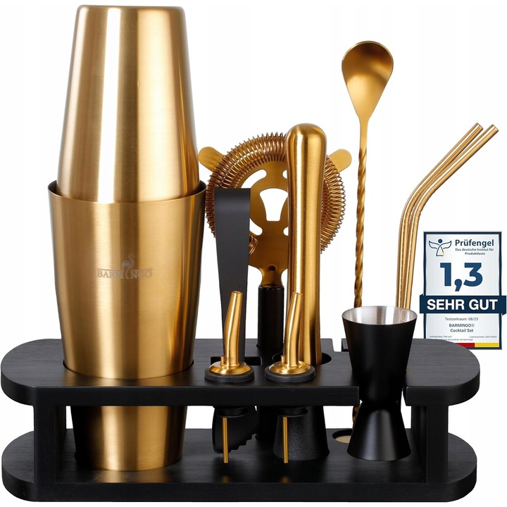 Set bar, Luka, 11 elemente, inox auriu, 825ml