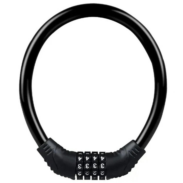 Sistem antifurt bicicleta ZakupyTV, inox, blocare cu cifru 4 pozitii, 1cm x 38cm, negru