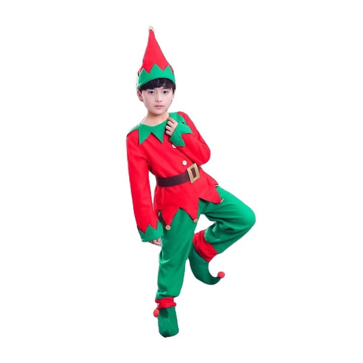 Costum serbare copii Spiridus cu pantofi, Funny Party Team®, 7-8 ani