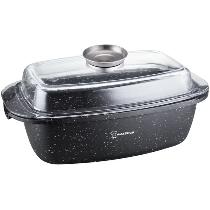 Tava pentru gatit, Masterpan, Marmura / Aluminiu, 32 x 22 cm, 5.5 L, Inductie, Negru