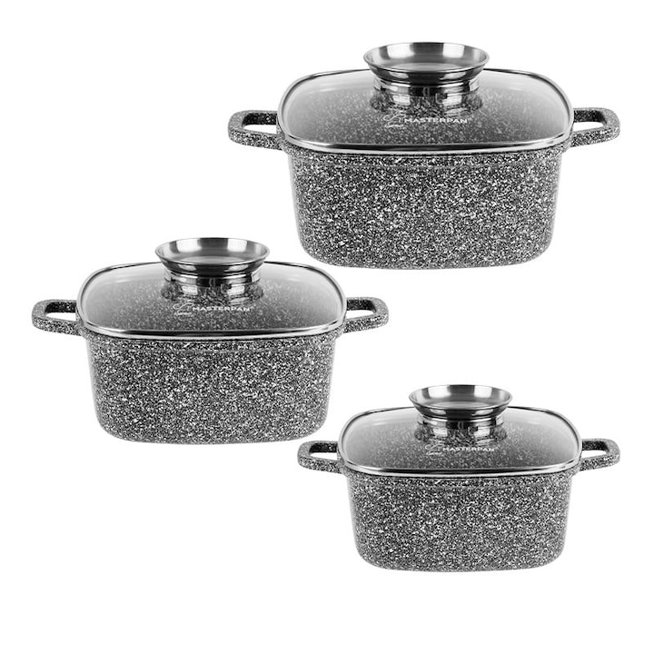 Set ghivece patrate antiaderente 6 buc cu capace de sticla MP-2151