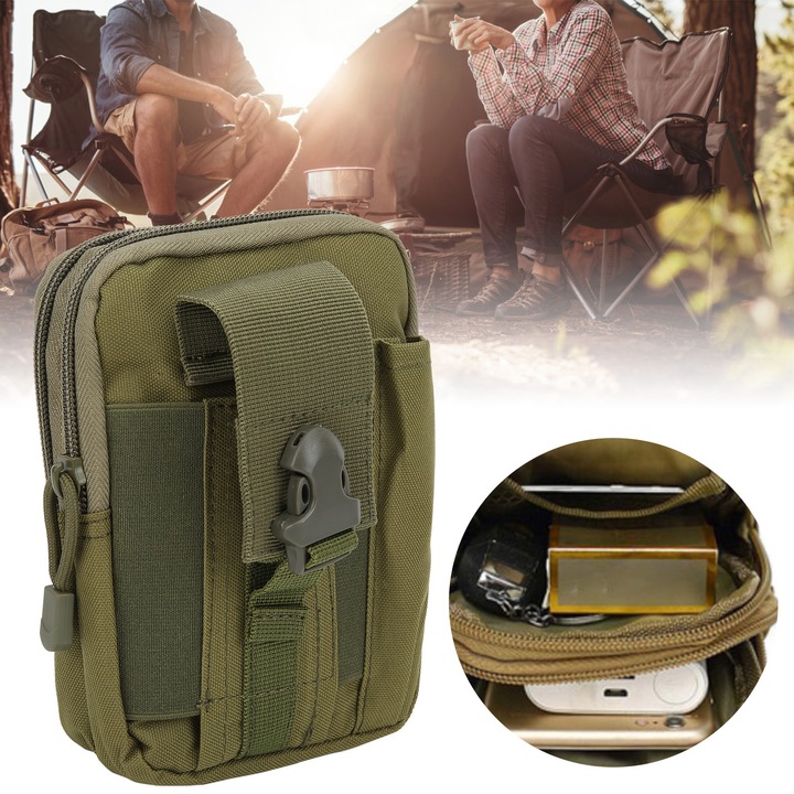 Sporttáska, hosszú cipzáras, Molle, vízálló, hadseregzöld, 900x600D