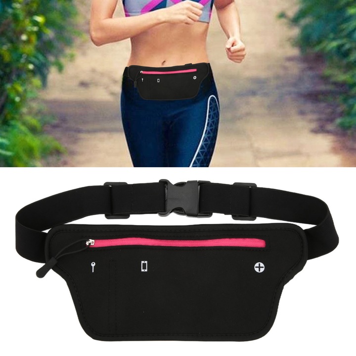 Sporttáska, hosszú cipzáras, neoprén, rózsaszín, 25x12cm