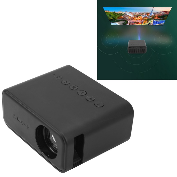 Mini videoprojektor, Longziming, 1920x1080, távirányítós, hordozható, 15-100 hüvelyk, fekete