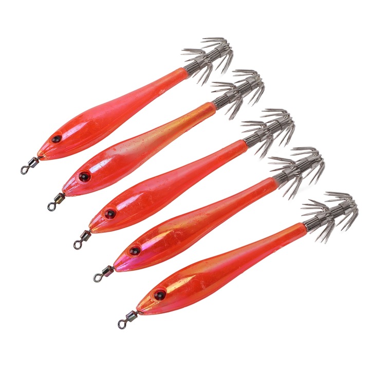 Jormftte 5 db horgászcsali készlet, műanyag és rozsdamentes acél anyag, narancssárga-piros szín, 44g súly