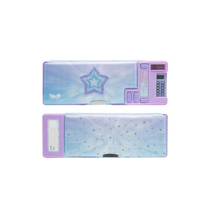 Penare retro cu calculator, Yolo, 2 compartimente, multicolor