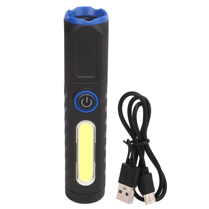 Къмпинг фенер, Jormftte, ABS, 4 режима на осветяване, Водоустойчив, 12.2 cm, 1800 mAh, Черен / Син