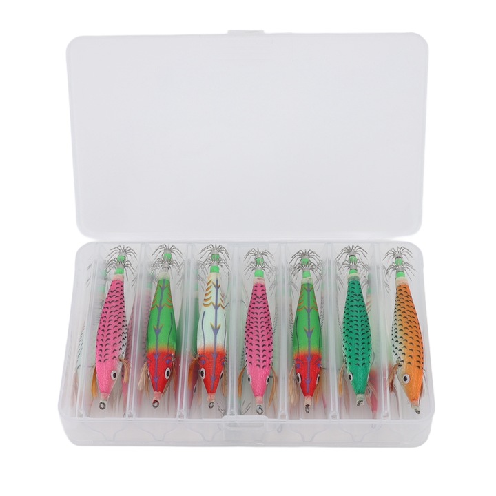 14 buc. Naluca de carlig pentru calmar luminoasa 8 cm Set de naluci de pescuit in forma de creveti artificiali cu cutie de depozitare