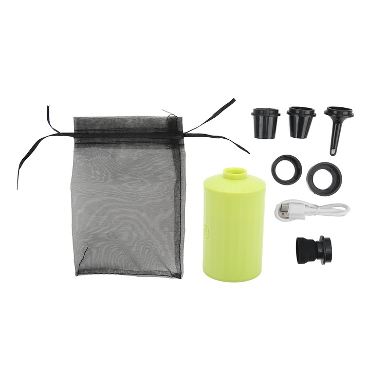 Hordozható pumpa, longziming, multifunkcionális, 6 fúvókával, USB töltés, zöld, kis méret