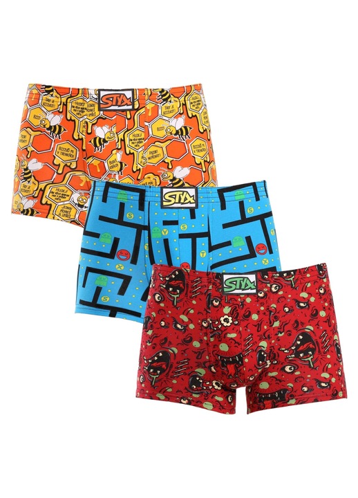 Set 3 boxeri barbati Styx Art, imprimeu original, multicolor, bumbac si elastan, XL INTL