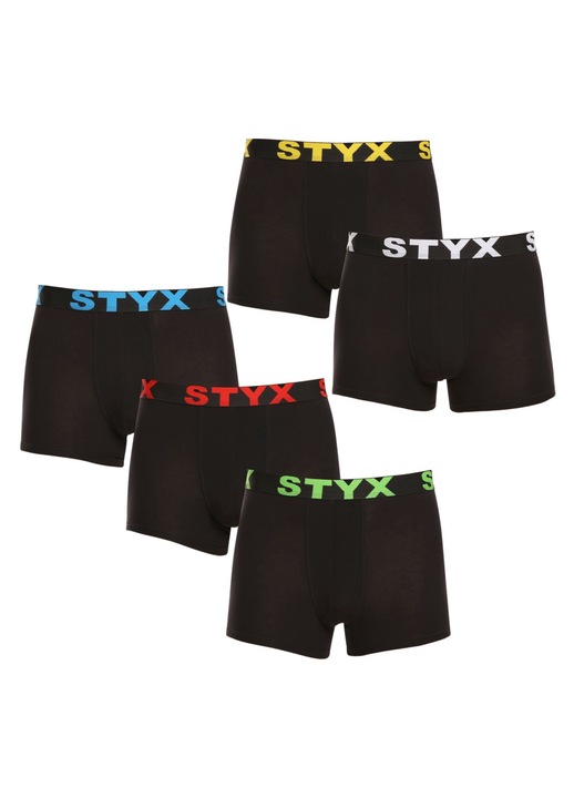 Set 5 perechi boxeri barbati 5G9601, Styx, Bumbac/Elastan, Negru