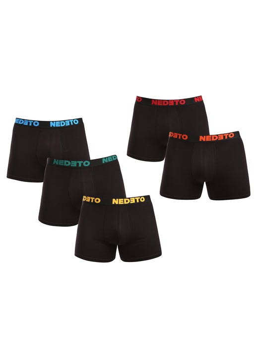 Set 5 perechi boxeri barbati 5NB003, Nedeto, Bumbac/Elastan, Negru