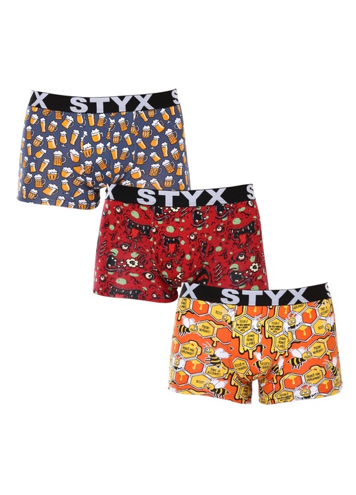 Set 3 boxeri barbati Styx, design sport, cauciuc, multicolor, bumbac