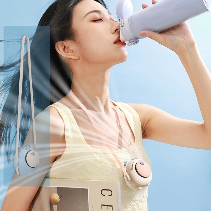 Hordozható nyakventilátor Mini nyakba akasztható ventilátor állítható zsinórral, újratölthető USB személyi ventilátor 3 szélsebességgel beltéri, kültéri használatra, égszínkék