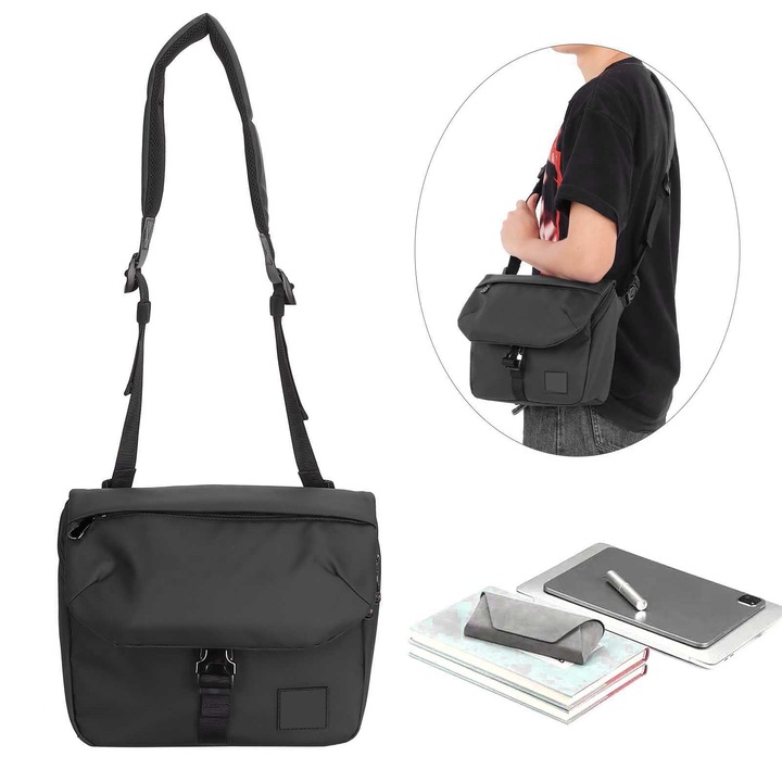 Férfi válltáska, longziming, vízálló, fekete, 30x45cm