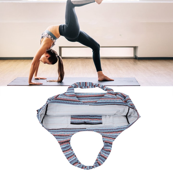 Jóga fitnesztáska, longziming, nagy kapacitású, etnikai stílusú, vászon anyagból, kék