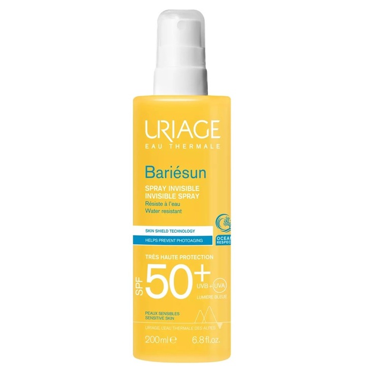 Spray de protectie solara Uriage Bariesun SPF 50+, 200 ml, rezistent la apa, protectie UVA/UVB