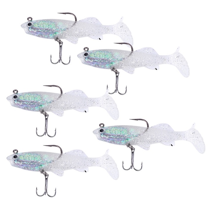 Jormftte 5 db-os műcsali készlet, 8.5cm, átlátszó szín, valósághű design, hármas horog