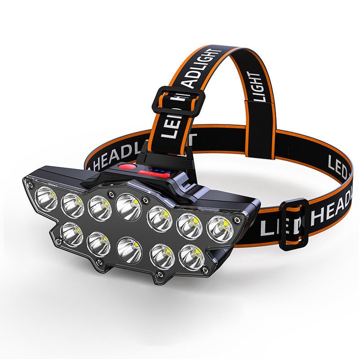Челник, Jormftte, 12 LED, водоустойчив, USB зареждане, 145x66 mm, 207 g, черен
