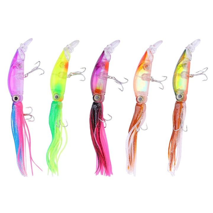 Set momeli artificiale, Enforose 5 bucati/set Naluca de peste Calamar 18,5 cm Carlig din otel