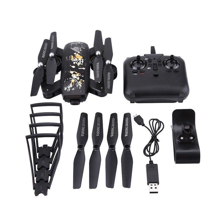 Drona Quadcopter Jormftte, 2MP kamerával, összecsukható kivitel, LED, 100m hatótávolság, méretek 40x30x6cm