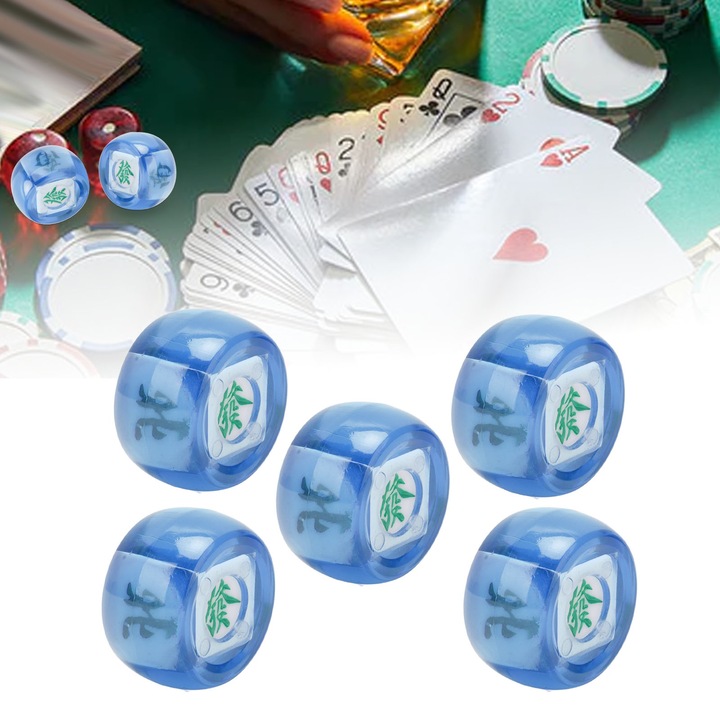 5 db Mahjong szélirány kocka készlet, Jormftte, műanyag, 2.2x2.2x2.2cm, átlátszó kék