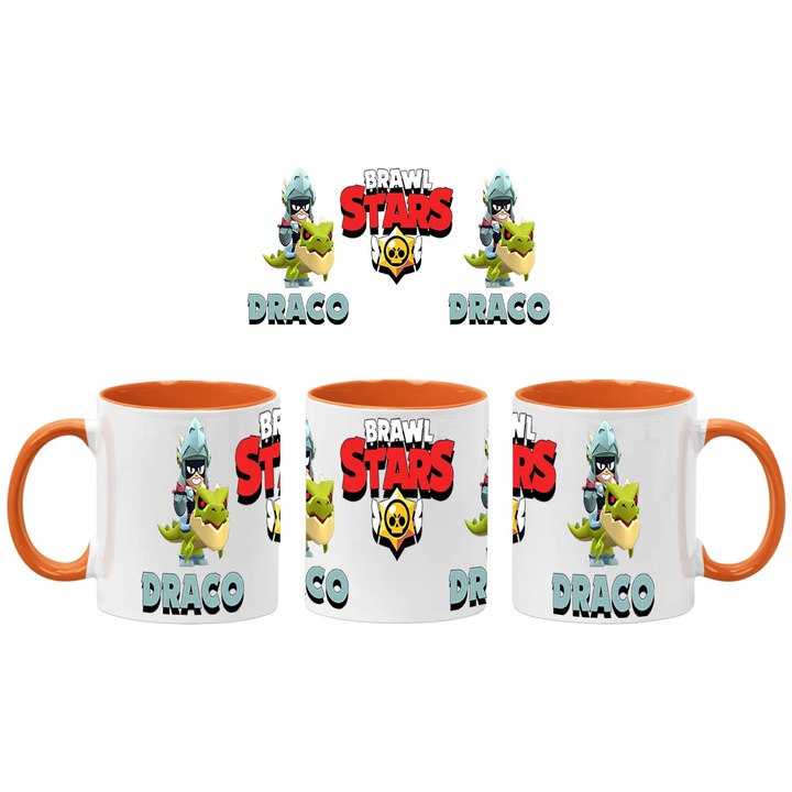 Керамична Чаша за кафе/чай Brawl Stars Battle Arena Draco Dark Knight, Оранжев, 330 ml