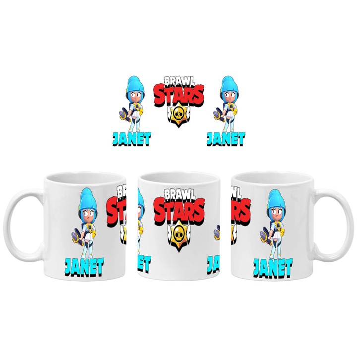 Керамична Чаша за кафе/чай Brawl Stars Battle Arena Janet Pop Star, Бял, 330 ml