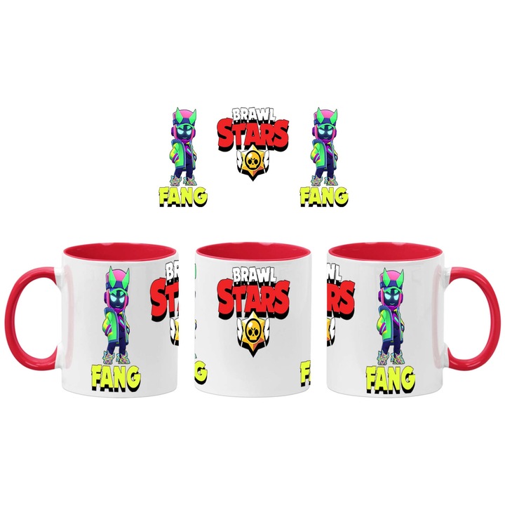 Керамична Чаша за кафе/чай Brawl Stars Battle Arena Fang Fanguard, Червен, 330 ml