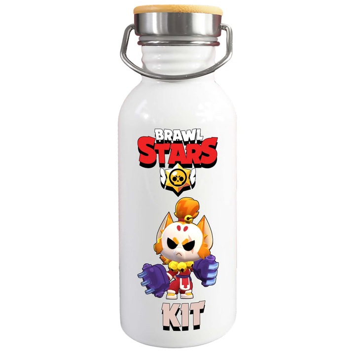 Стоманена бутилка за вода с принт Max 1, Бял, 650 ml