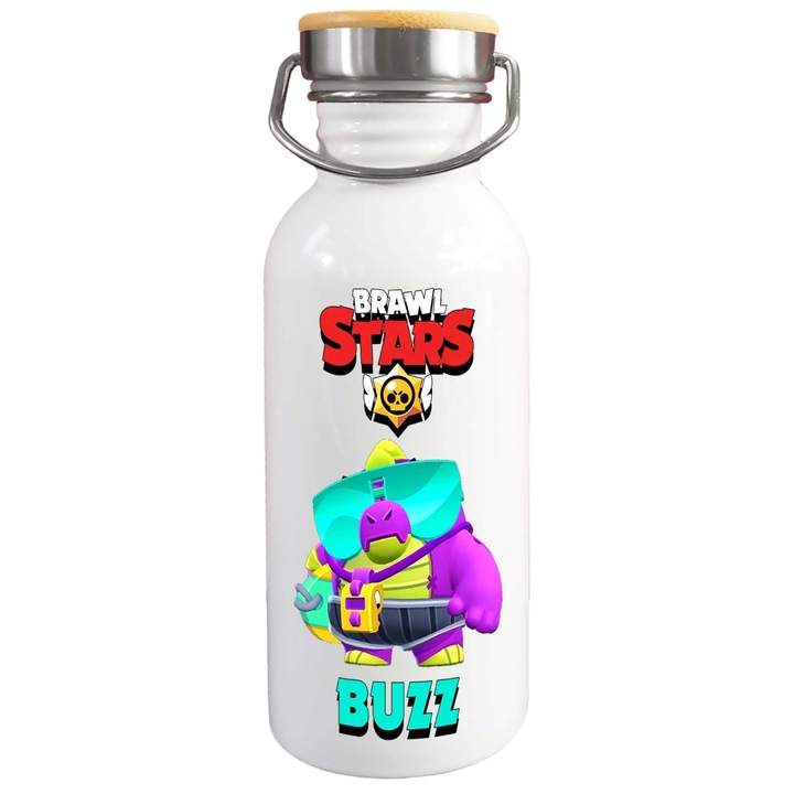 Стоманена бутилка за вода с принт Buzz Kaiju, Бял, 650 ml