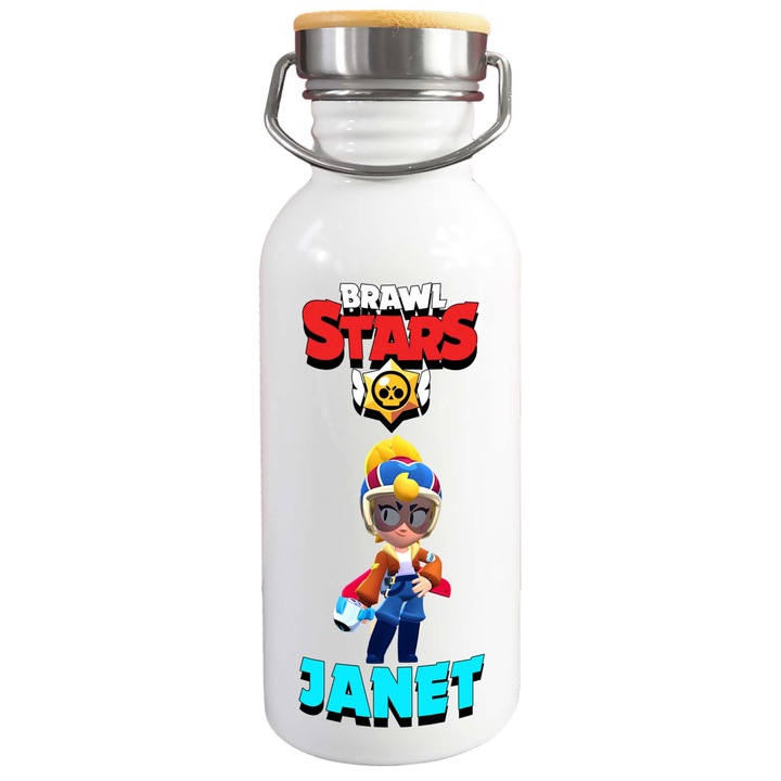 Стоманена бутилка за вода с принт Janet Pop Star, Бял, 650 ml