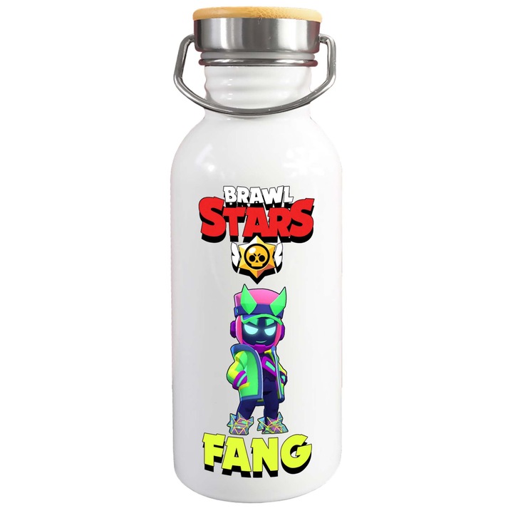 Стоманена бутилка за вода с принт Fang Fanguard, Бял, 650 ml