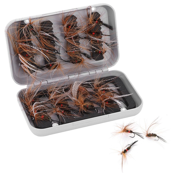 Műcsali készlet, Enforose, 32 darab élethű műlégy horgászkampó (barna)