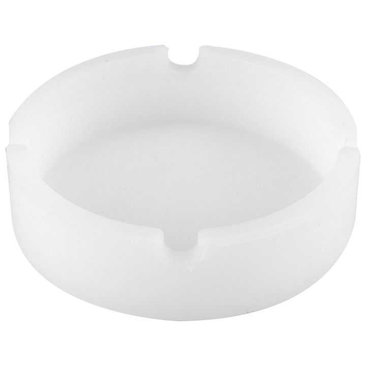 Hordozható szilikon hamutartó, kerek kialakítás, fluoreszkáló, élénk fehér, 8x8x2,3 cm