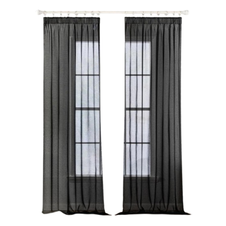Set de 2 perdele MIULEE, translucide pentru living, transparente, 140 x 225 cm, negru